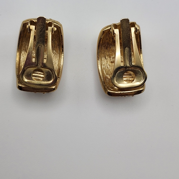 Vintage ORIGINAL ROMAN SIGNED Gold and rhinestone Earrings - Picture 2 of 3